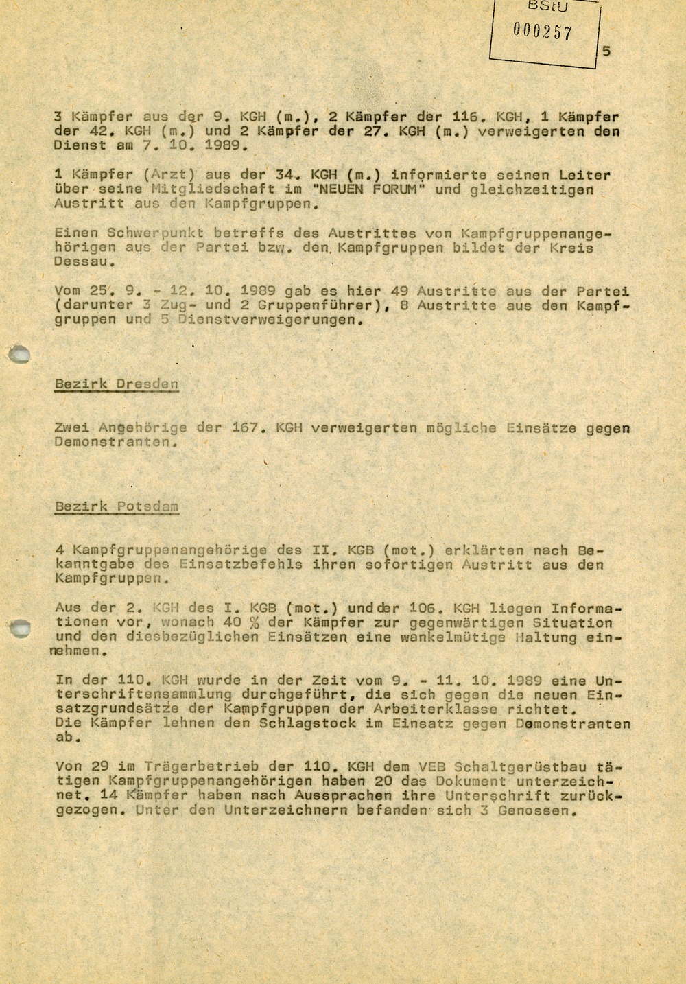 Einschätzung der Einsatzbereitschaft der Kampfgruppen bei der Aktion "Jubiläum 40"