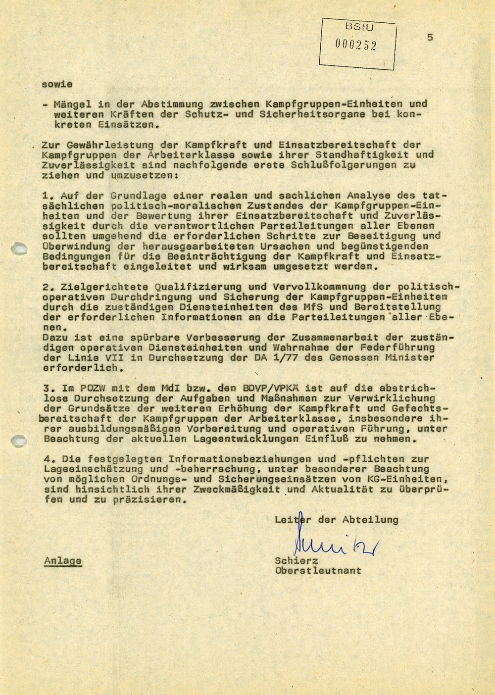 Einschätzung der Einsatzbereitschaft der Kampfgruppen bei der Aktion "Jubiläum 40"