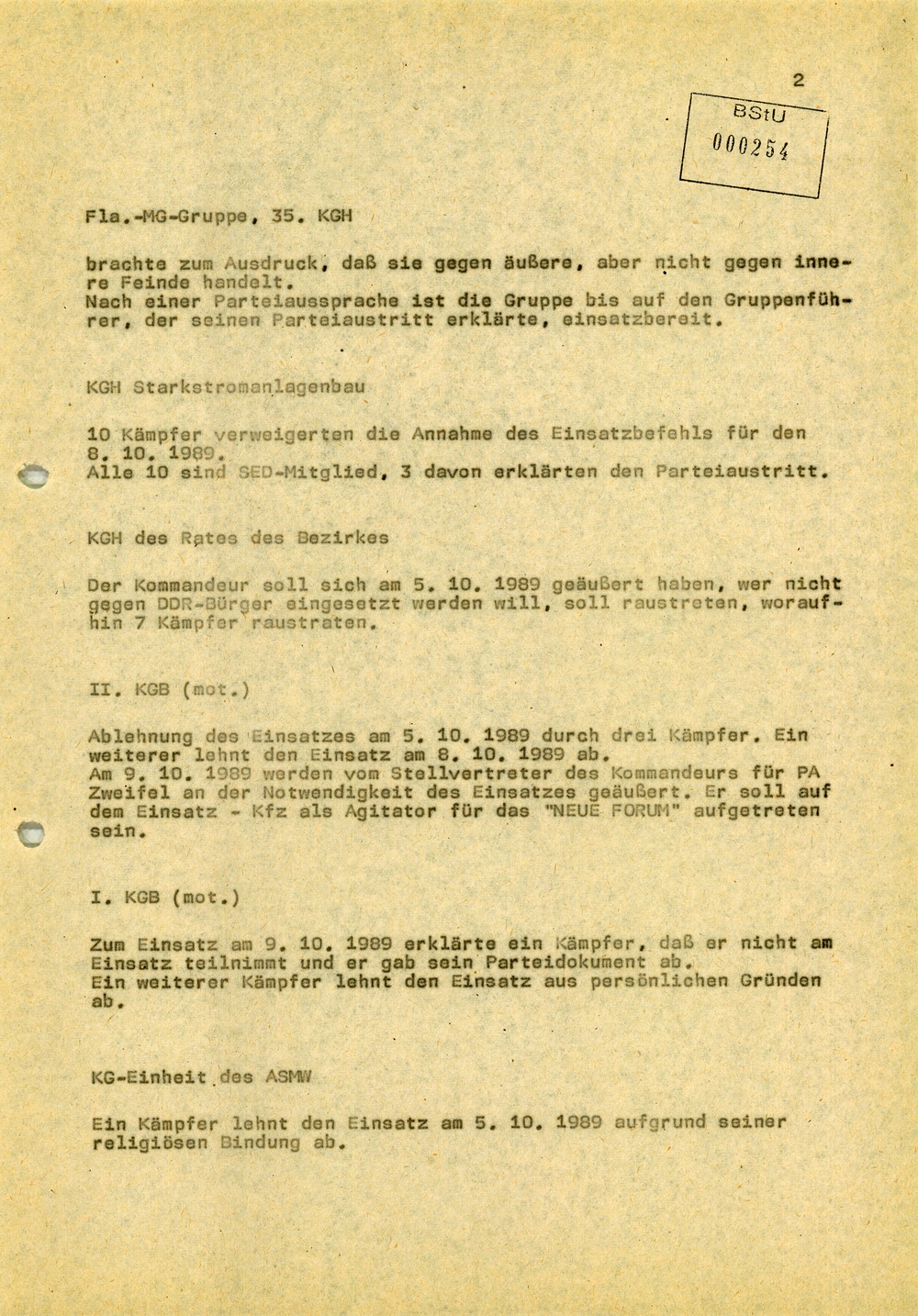 Einschätzung der Einsatzbereitschaft der Kampfgruppen bei der Aktion "Jubiläum 40"