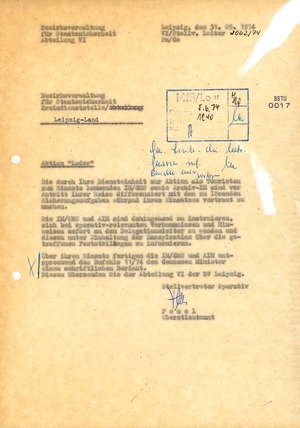 Anweisung zur Instruktion von Inoffiziellen Mitarbeitern in Touristendelegationen zur WM 1974