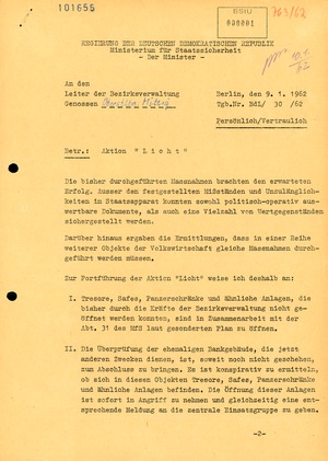 Schreiben Erich Mielkes an den Leiter der BV Potsdam zur Aktion "Licht"