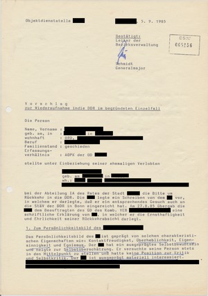 Vorschlag zur "Wiederaufnahme in die DDR im begründeten Einzelfall"