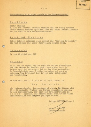 Information über die Mannschaft der Bundesrepublik während der Fußballweltmeisterschaft 1974