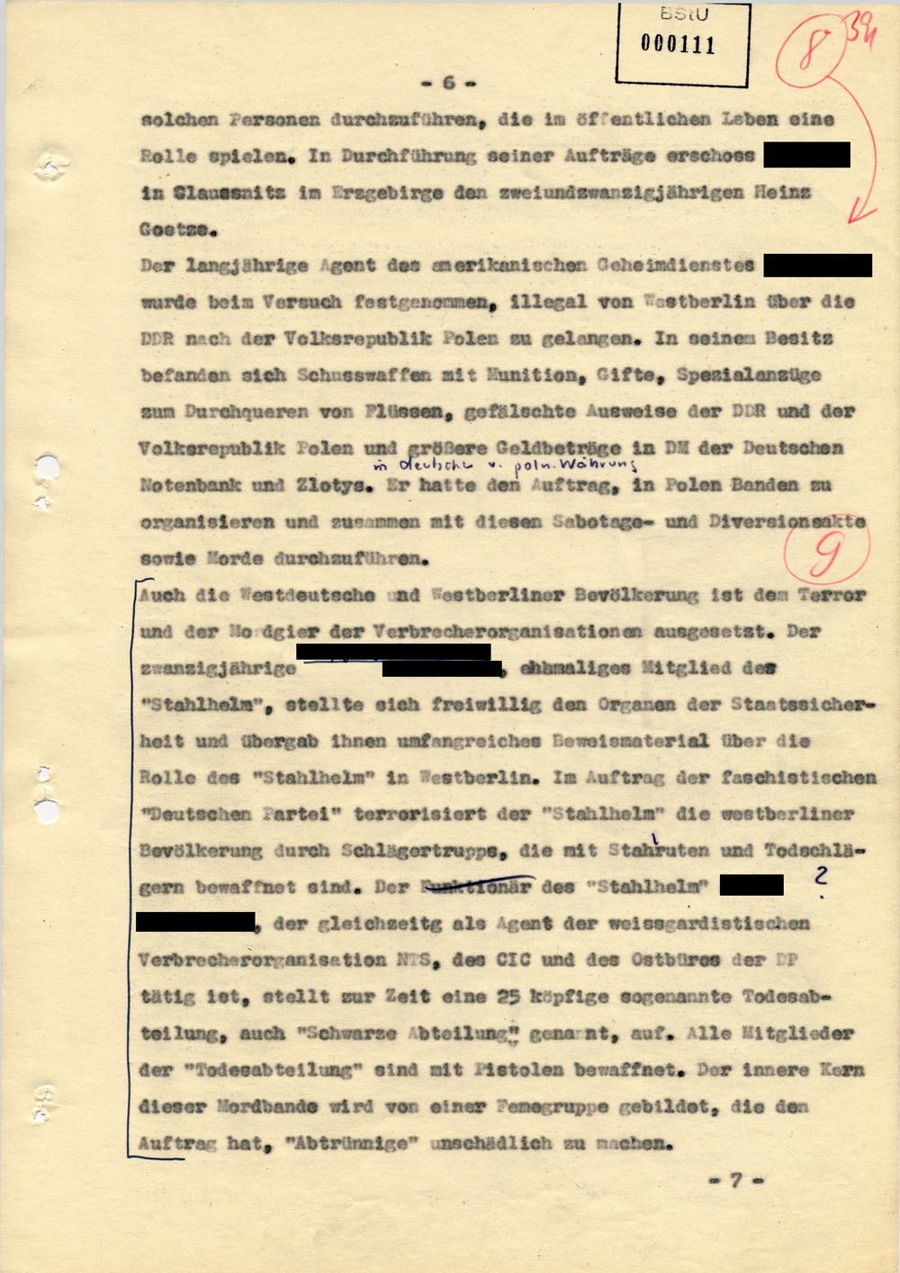 Entwurf einer Regierungserklärung zur Aktion "Blitz"