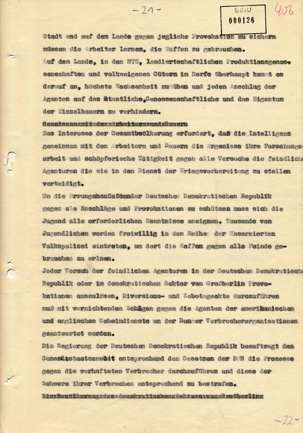 Entwurf einer Regierungserklärung zur Aktion "Blitz"