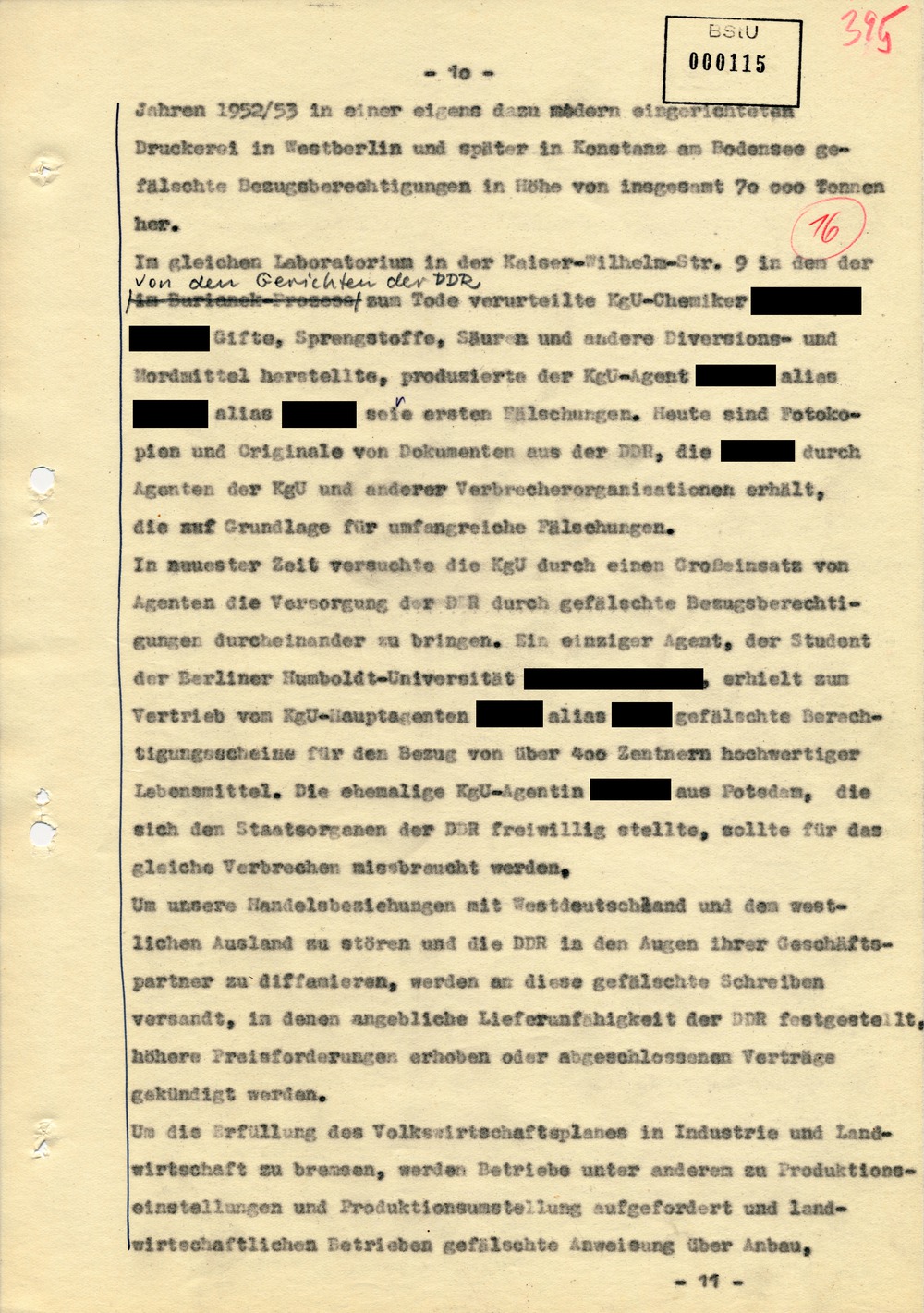 Entwurf einer Regierungserklärung zur Aktion "Blitz"