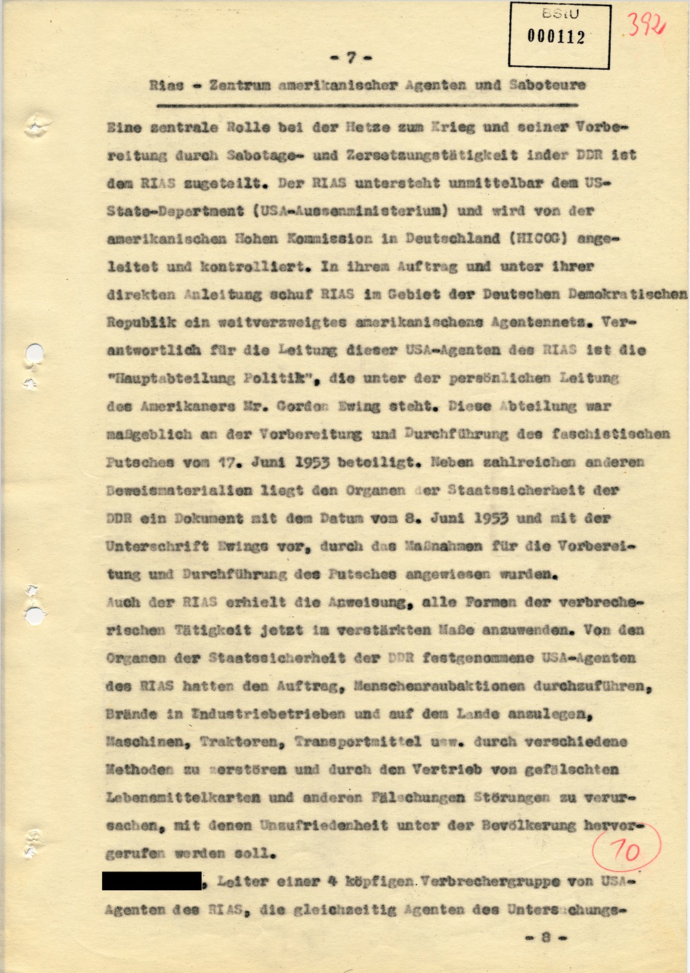 Entwurf einer Regierungserklärung zur Aktion "Blitz"