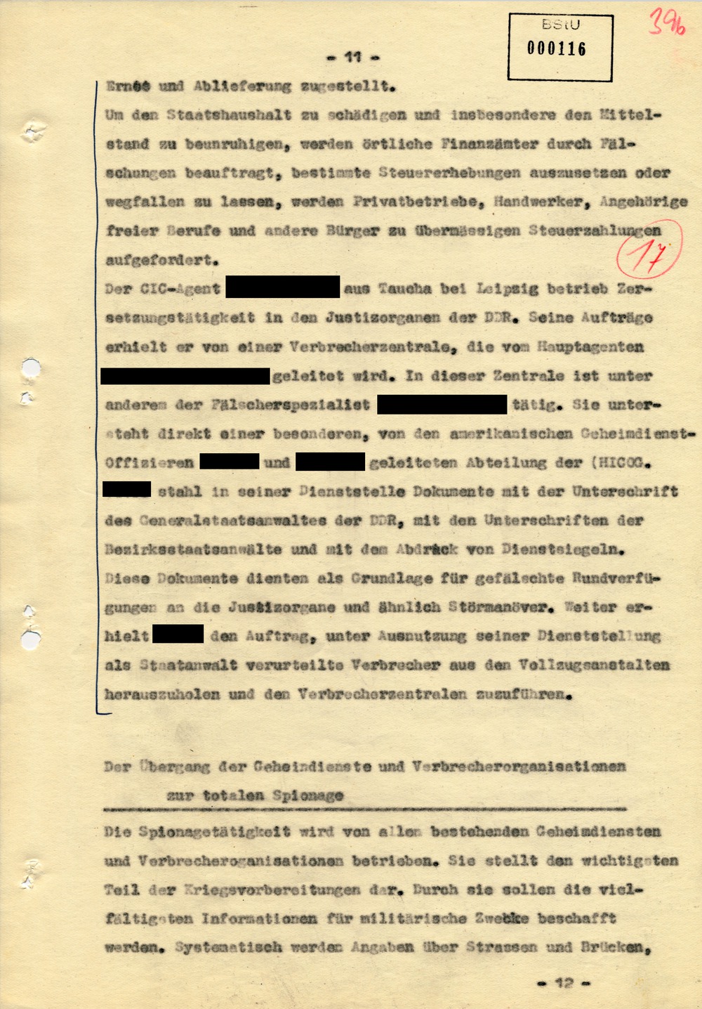 Entwurf einer Regierungserklärung zur Aktion "Blitz"
