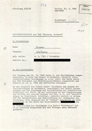 Eröffnungsbericht zur OPK "Klausen, Gerhard" gegen Wolfgang Grams