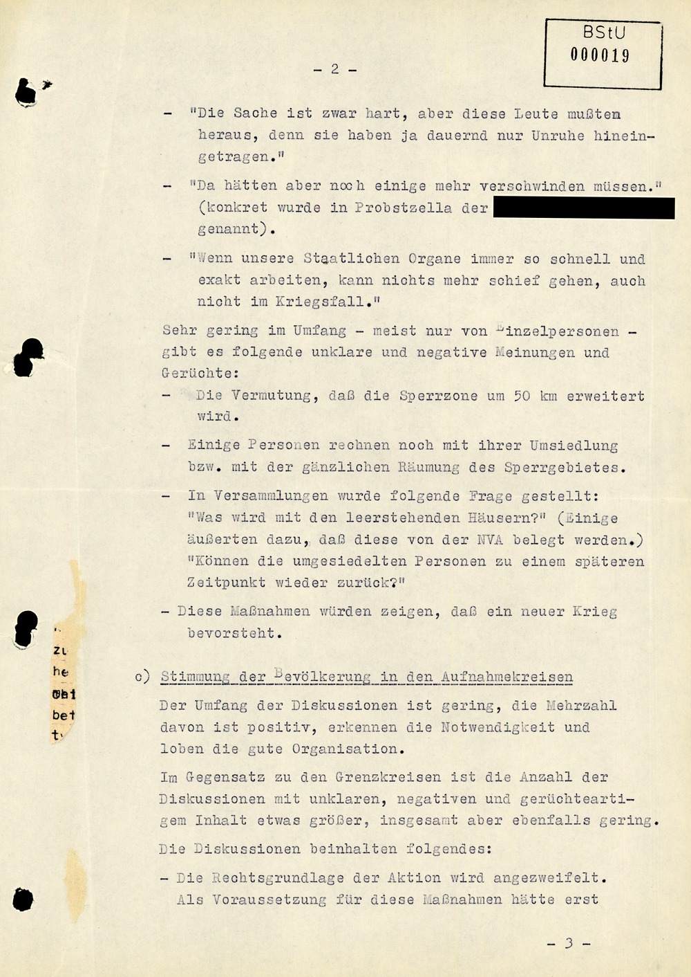 Wochenbericht nach Durchführung der Aktion "Festigung" im Oktober 1961