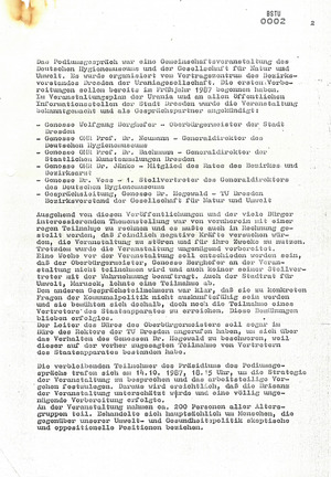 Information über das Podiumsgespräch zum Thema "Gesundheit und Umwelt in unserer Stadt" am 14.10.1987 im Deutschen Hygiene-Museum Dresden