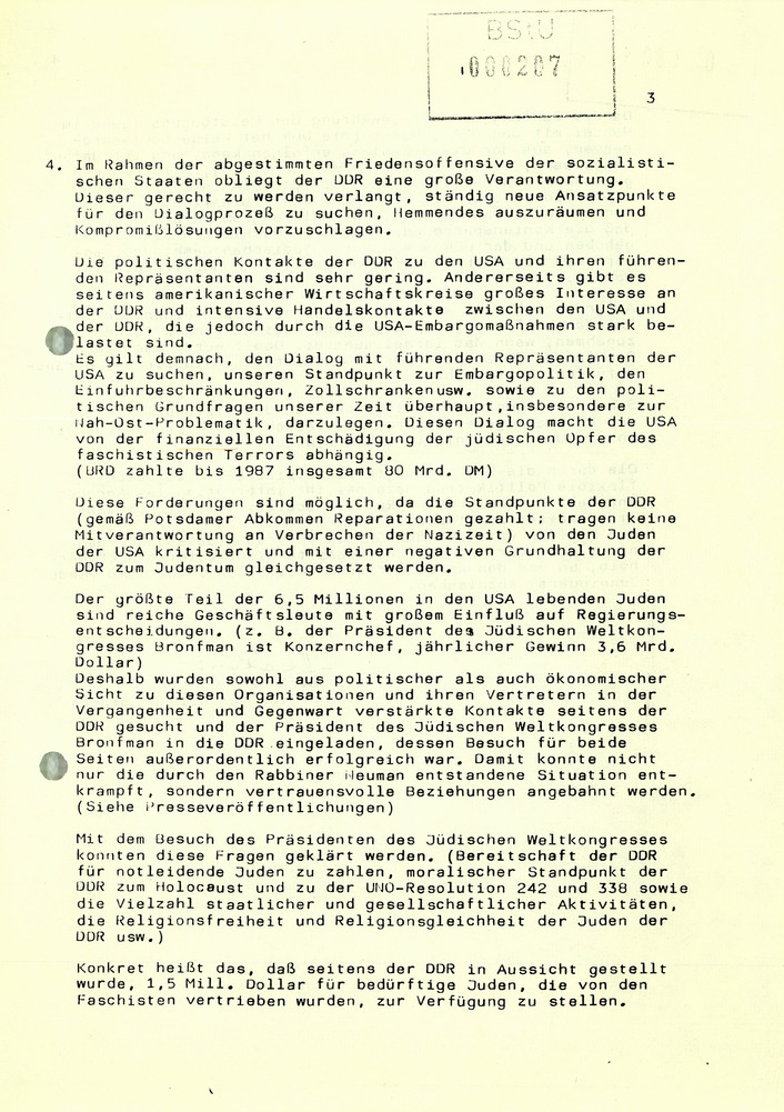 Information der SED-Kreisleitung zu den "jüdischen Fragen"