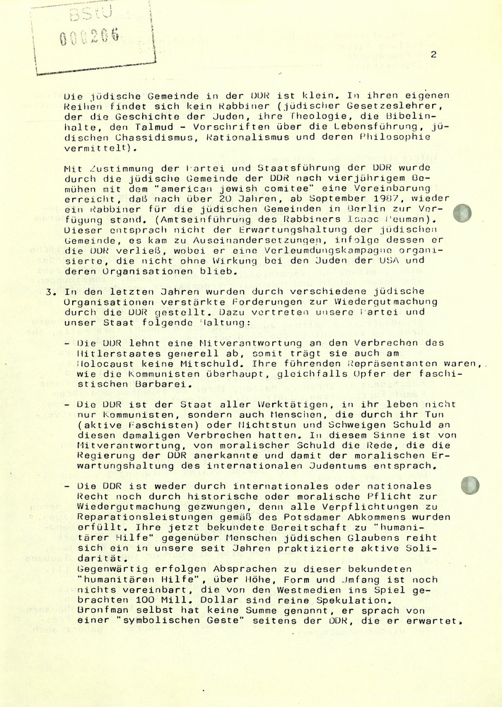 Information der SED-Kreisleitung zu den "jüdischen Fragen"