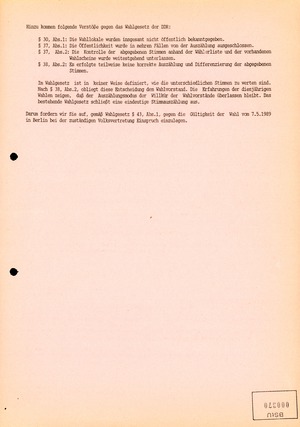 Ergebnisse der Wahlbeobachter: Öffentliche Stellungnahme zu den Kommunalwahlen 1989