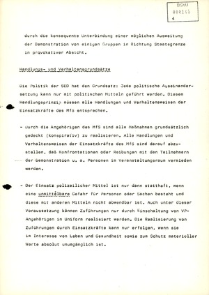 Hinweise zum Einsatz von Stasi-Mitarbeitern für die Demonstration am 4. November 1989 in Berlin