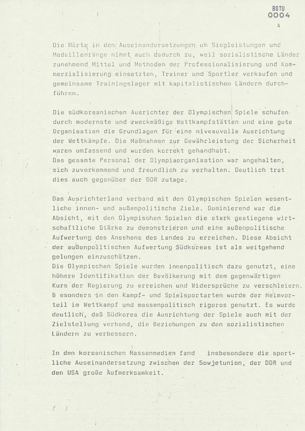 Bericht über die Teilnahme der DDR-Mannschaft an den Spielen der XXIV. Olympiade