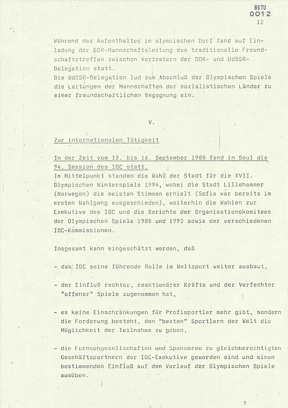 Bericht über die Teilnahme der DDR-Mannschaft an den Spielen der XXIV. Olympiade