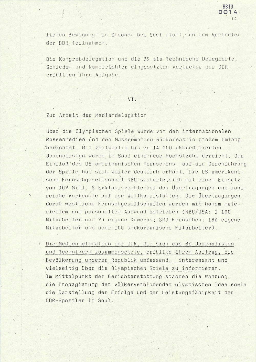 Bericht über die Teilnahme der DDR-Mannschaft an den Spielen der XXIV. Olympiade