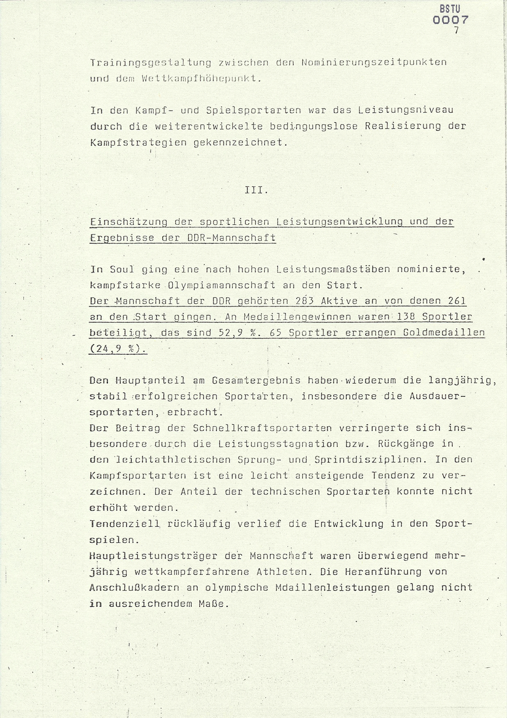 Bericht über die Teilnahme der DDR-Mannschaft an den Spielen der XXIV. Olympiade