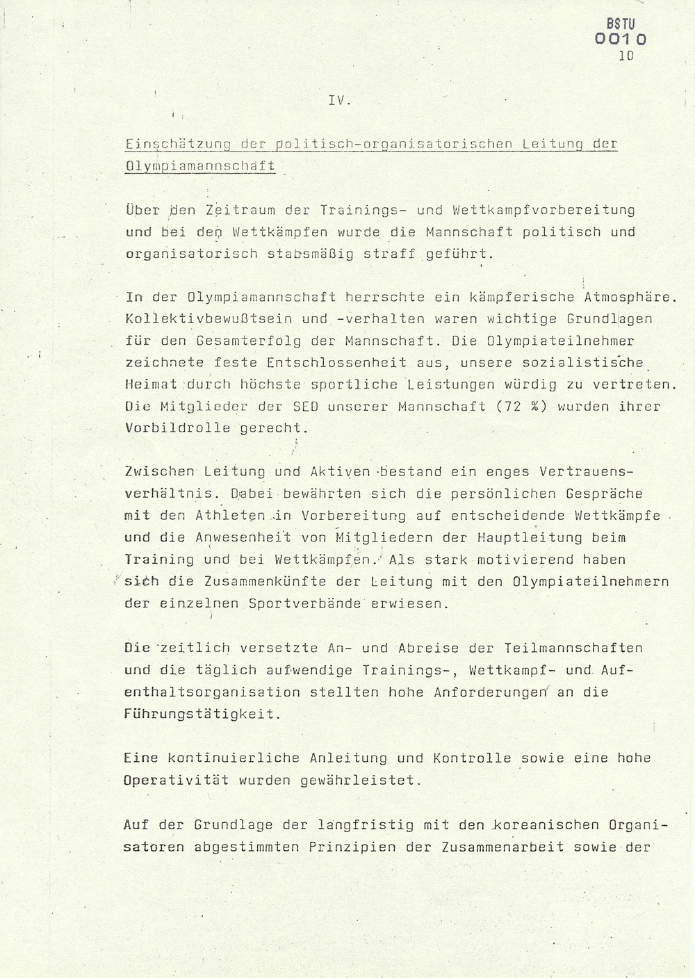 Bericht über die Teilnahme der DDR-Mannschaft an den Spielen der XXIV. Olympiade