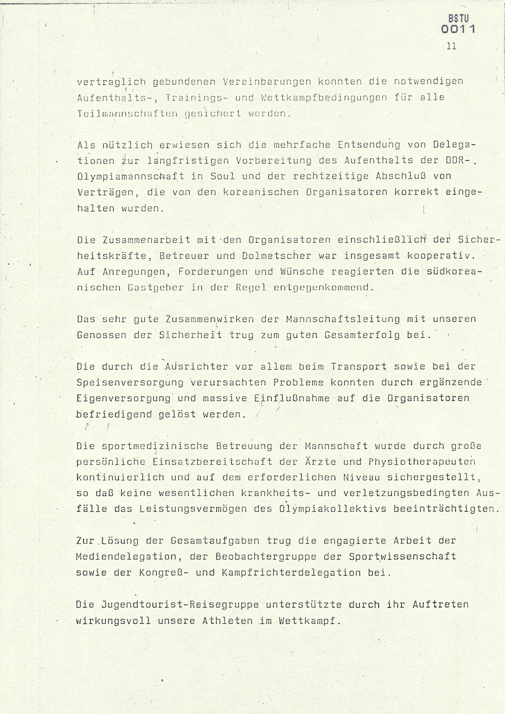 Bericht über die Teilnahme der DDR-Mannschaft an den Spielen der XXIV. Olympiade