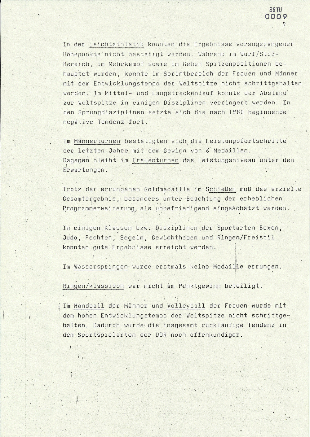 Bericht über die Teilnahme der DDR-Mannschaft an den Spielen der XXIV. Olympiade