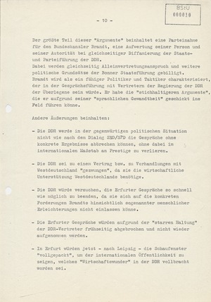 Bericht über Reaktionen der DDR-Bevölkerung zum Treffen zwischen Willi Stoph und Willy Brandt in Erfurt