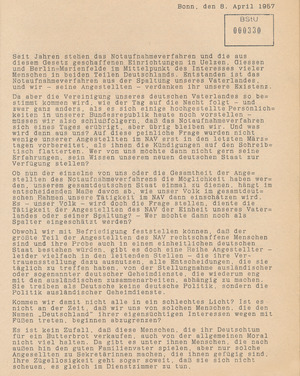 Von der Bezirksverwaltung Magdeburg verfasstes Flugblatt, das im Notaufnahmelager Uelzen kursierte