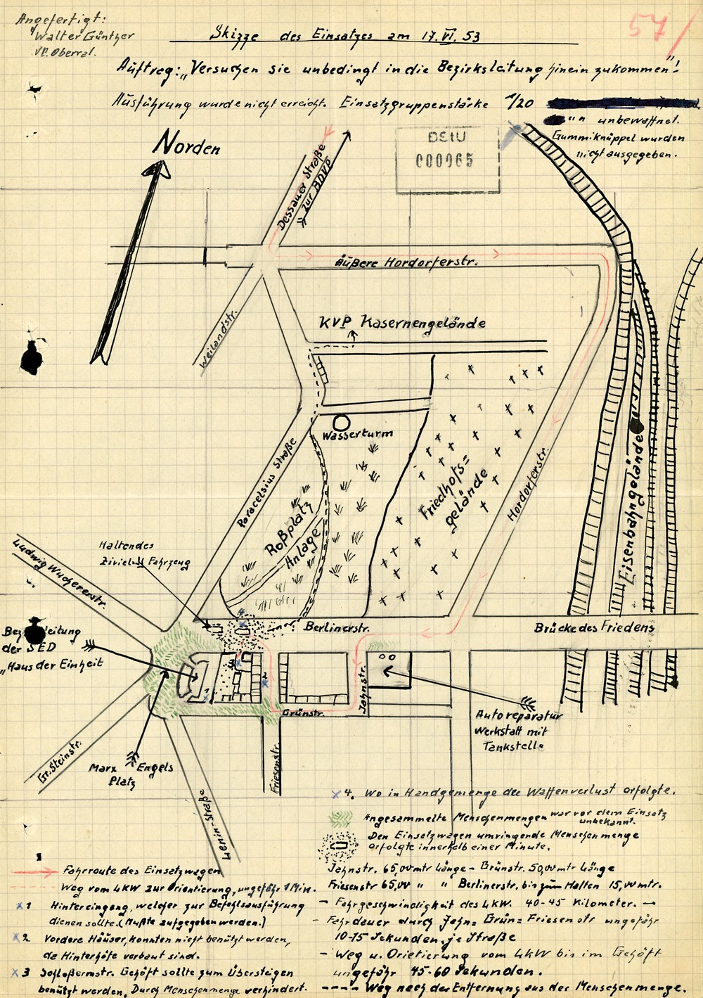 Skizze des Einsatzes der Kasernierten Volkspolizei zur Befreiung der SED-Bezirksleitung in Halle