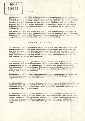 Schreiben Mielkes zur Vorbereitung auf die Demonstration am 4. November 1989 in Berlin