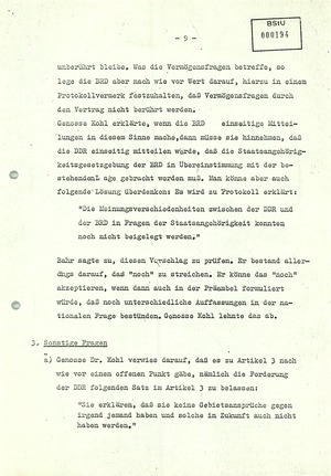 Protokoll über ein Gespräch zwischen Michael Kohl und Egon Bahr