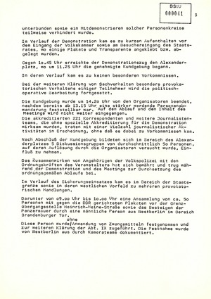 Bericht des Führungsstabes über den Sicherungseinsatz am 4. November 1989