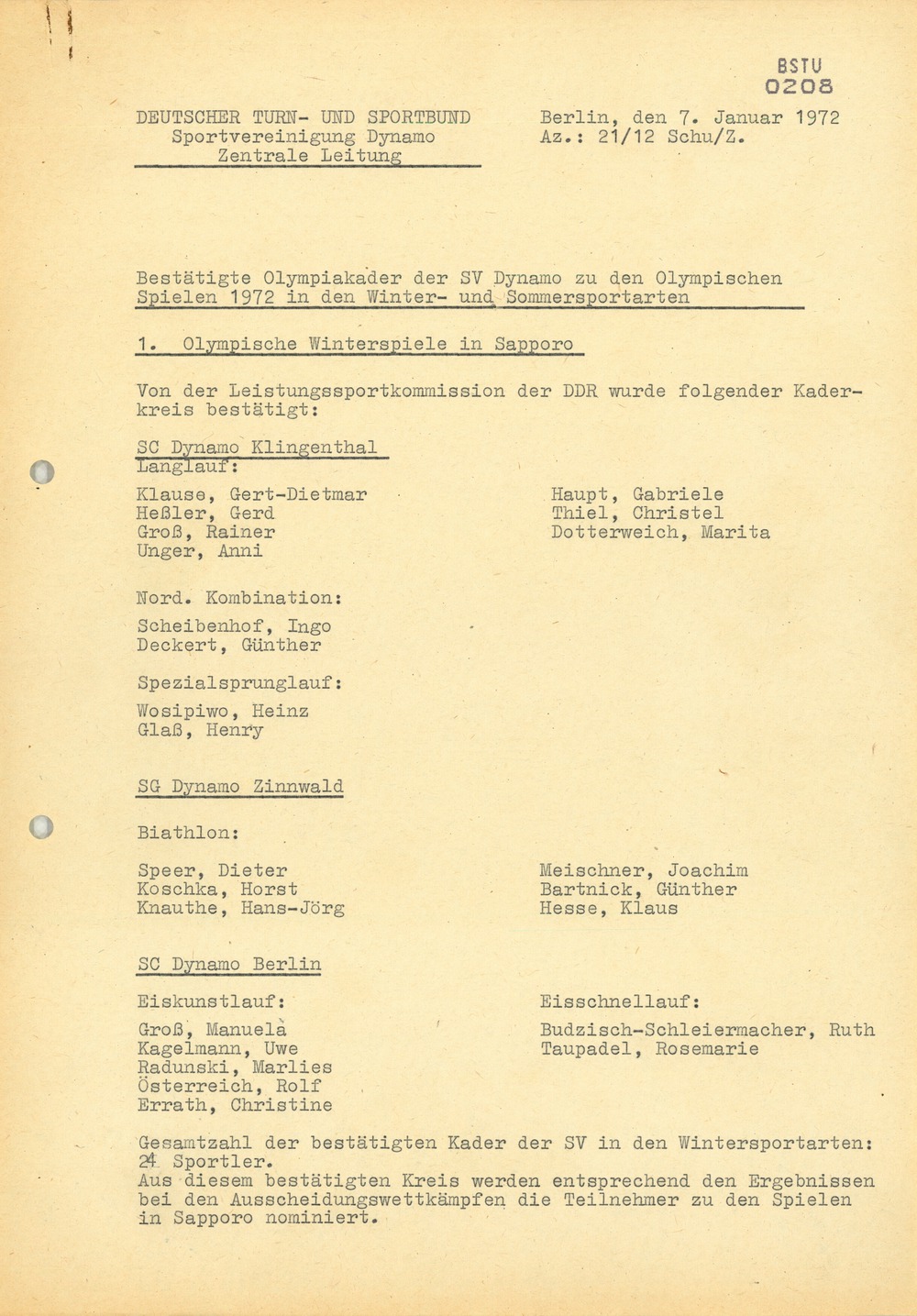 Information Olympiaaufträge/Olympiakader