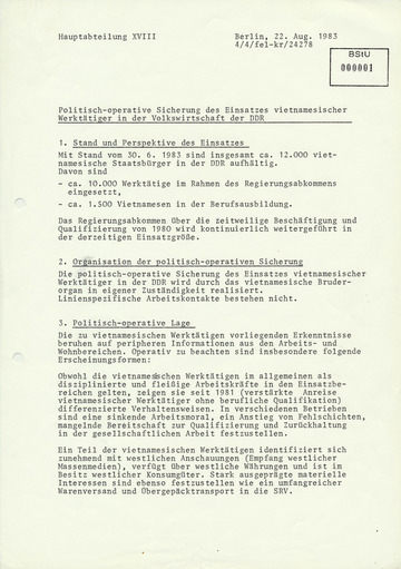 Bericht des MfS über vietnamesische Vertragsarbeiter in der DDR