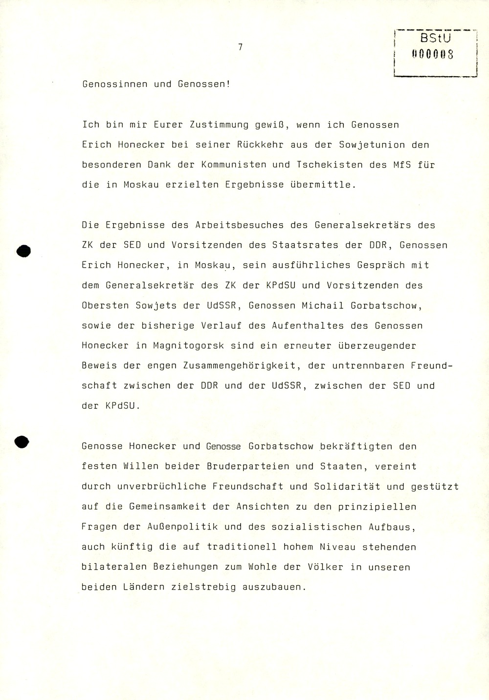 Referat Erich Mielkes zur Auswertung der 8. Tagung des Zentralkomitees der SED