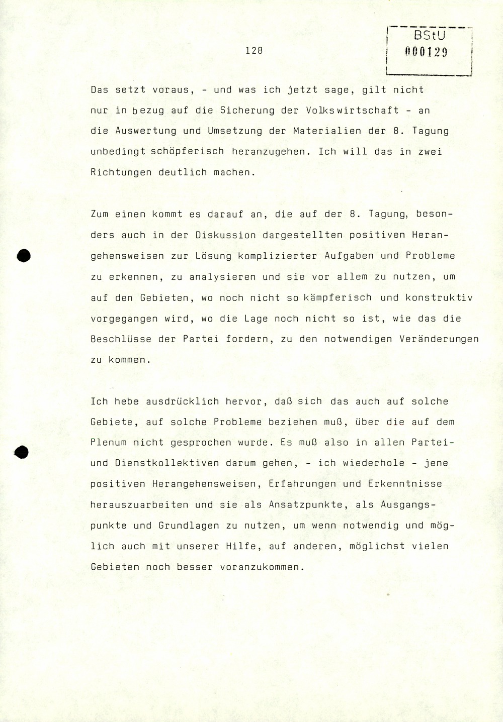 Referat Erich Mielkes zur Auswertung der 8. Tagung des Zentralkomitees der SED