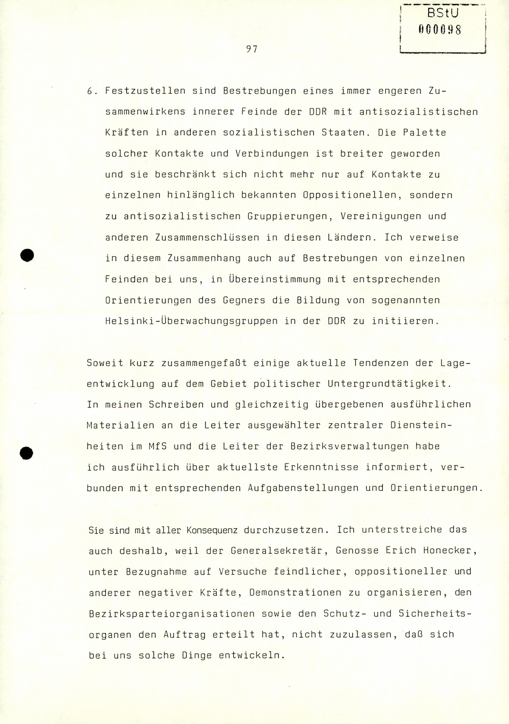 Referat Erich Mielkes zur Auswertung der 8. Tagung des Zentralkomitees der SED