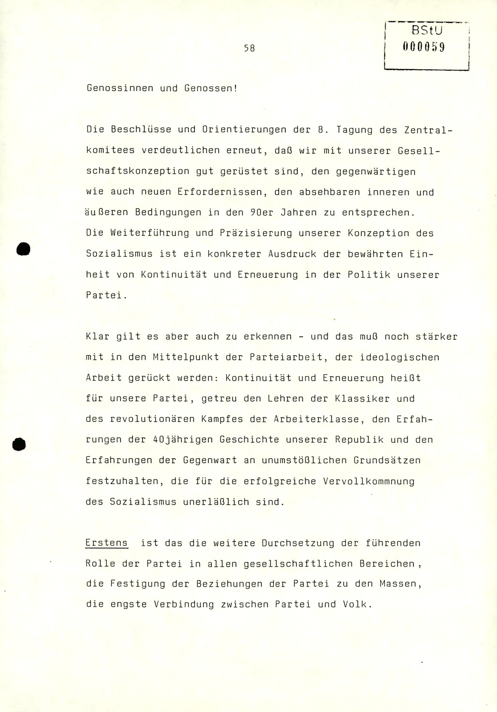 Referat Erich Mielkes zur Auswertung der 8. Tagung des Zentralkomitees der SED
