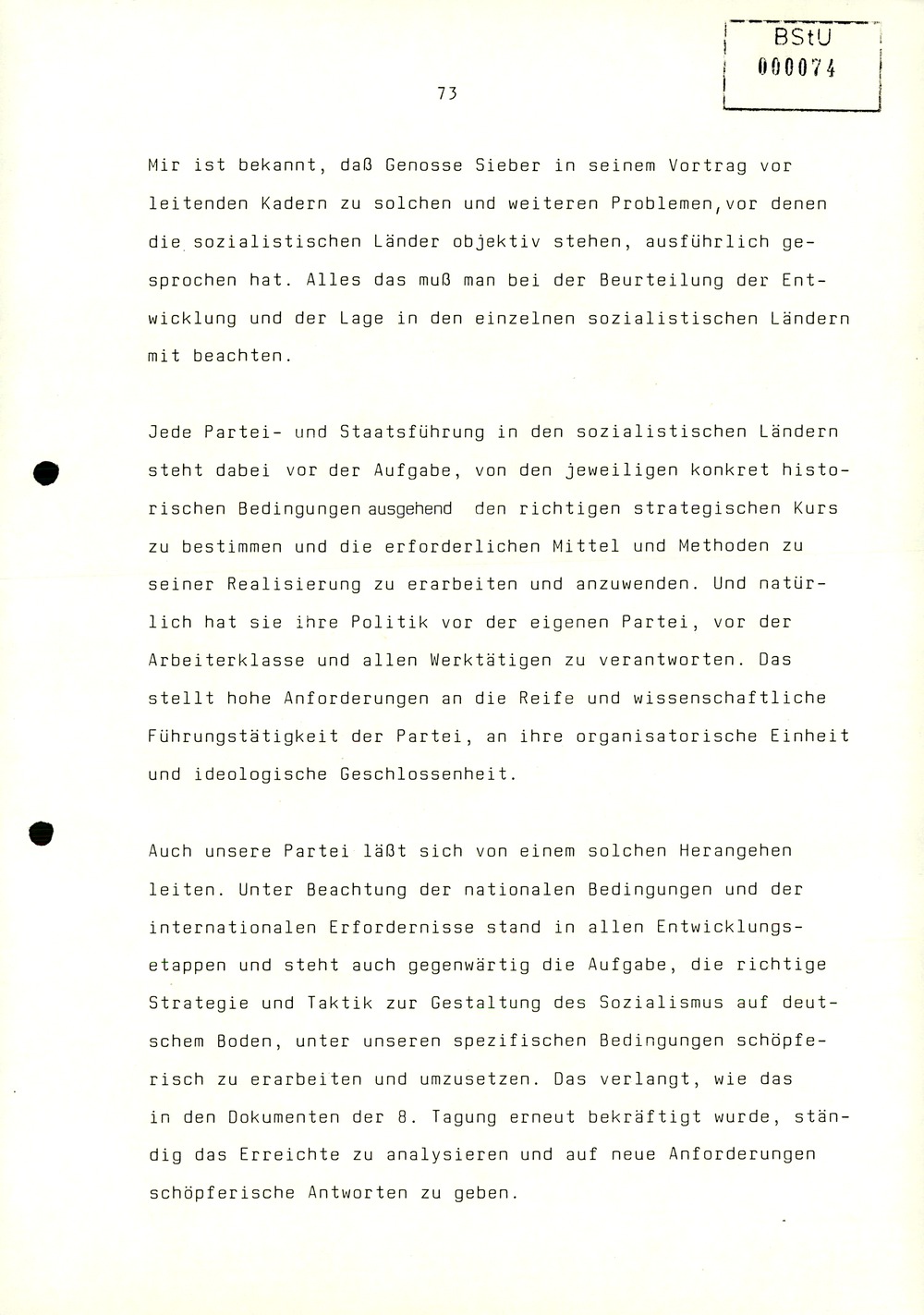 Referat Erich Mielkes zur Auswertung der 8. Tagung des Zentralkomitees der SED