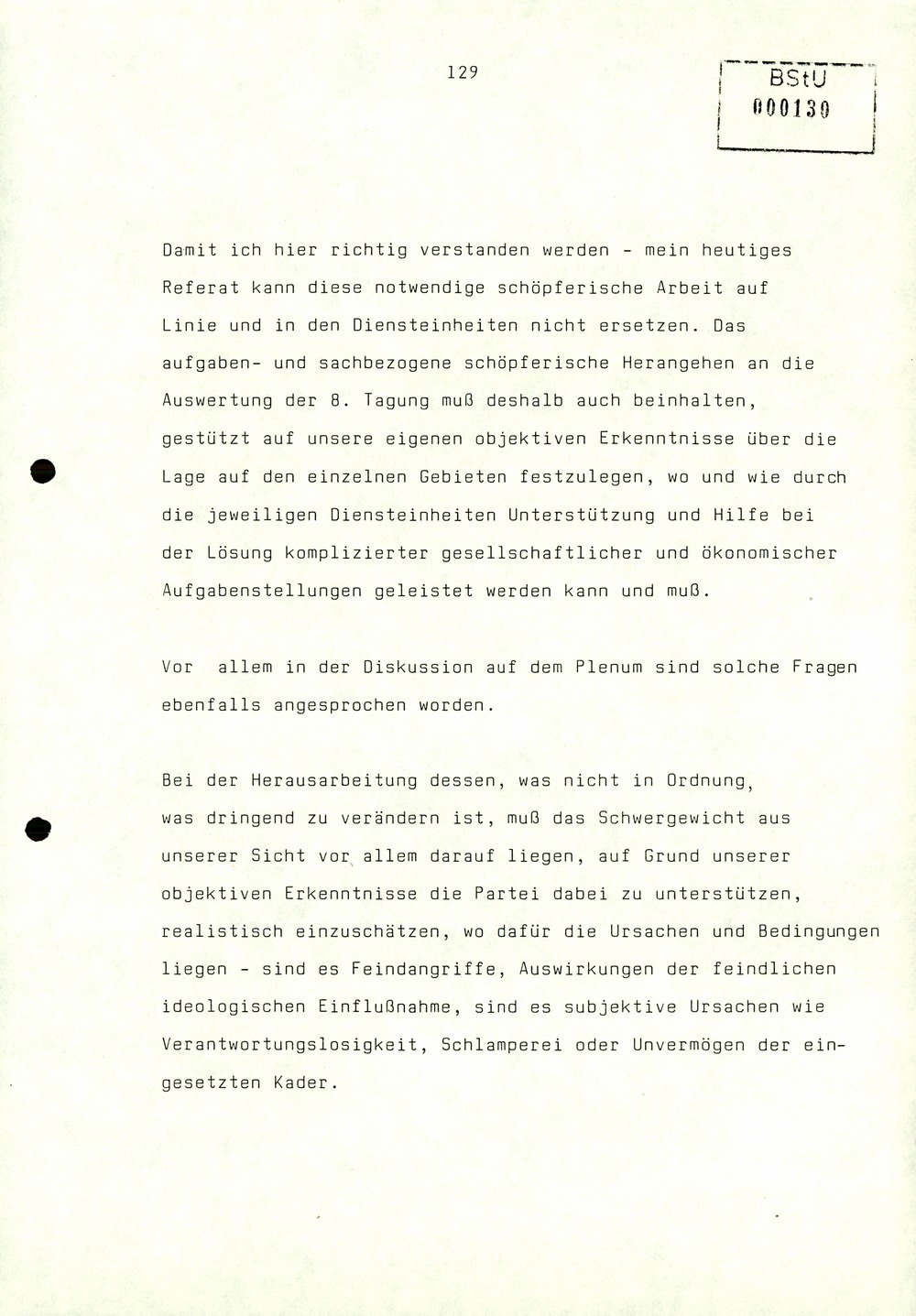 Referat Erich Mielkes zur Auswertung der 8. Tagung des Zentralkomitees der SED