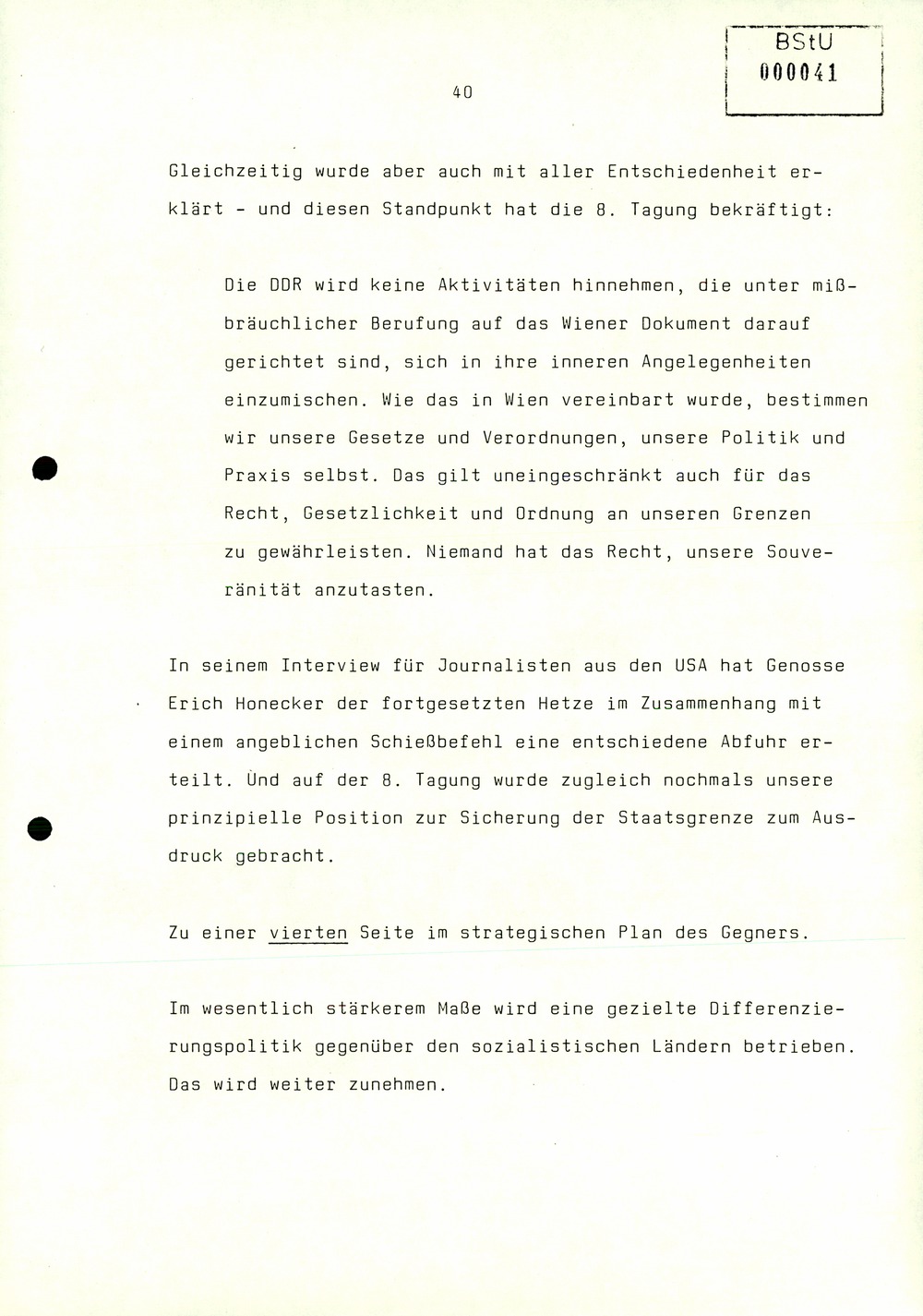 Referat Erich Mielkes zur Auswertung der 8. Tagung des Zentralkomitees der SED