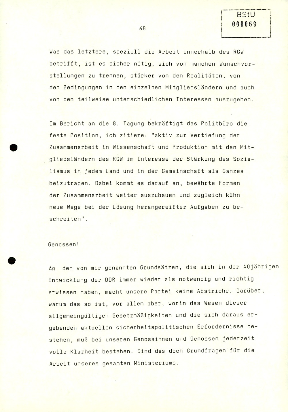 Referat Erich Mielkes zur Auswertung der 8. Tagung des Zentralkomitees der SED