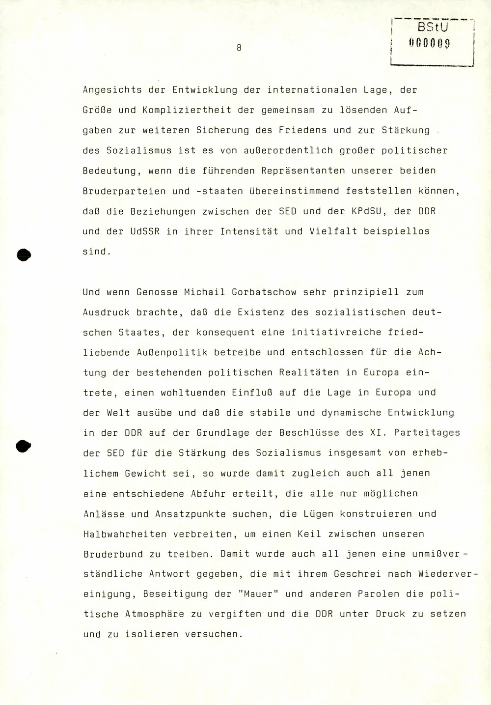 Referat Erich Mielkes zur Auswertung der 8. Tagung des Zentralkomitees der SED