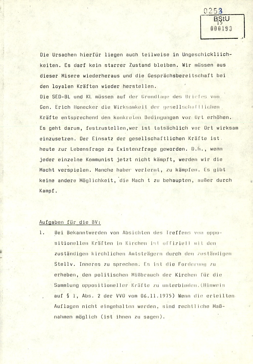 Gedächtnisprotokoll einer Dienstbesprechung vom stellvertretenden Minister Rudi Mittig zu Repression gegen oppositionelle Gruppen