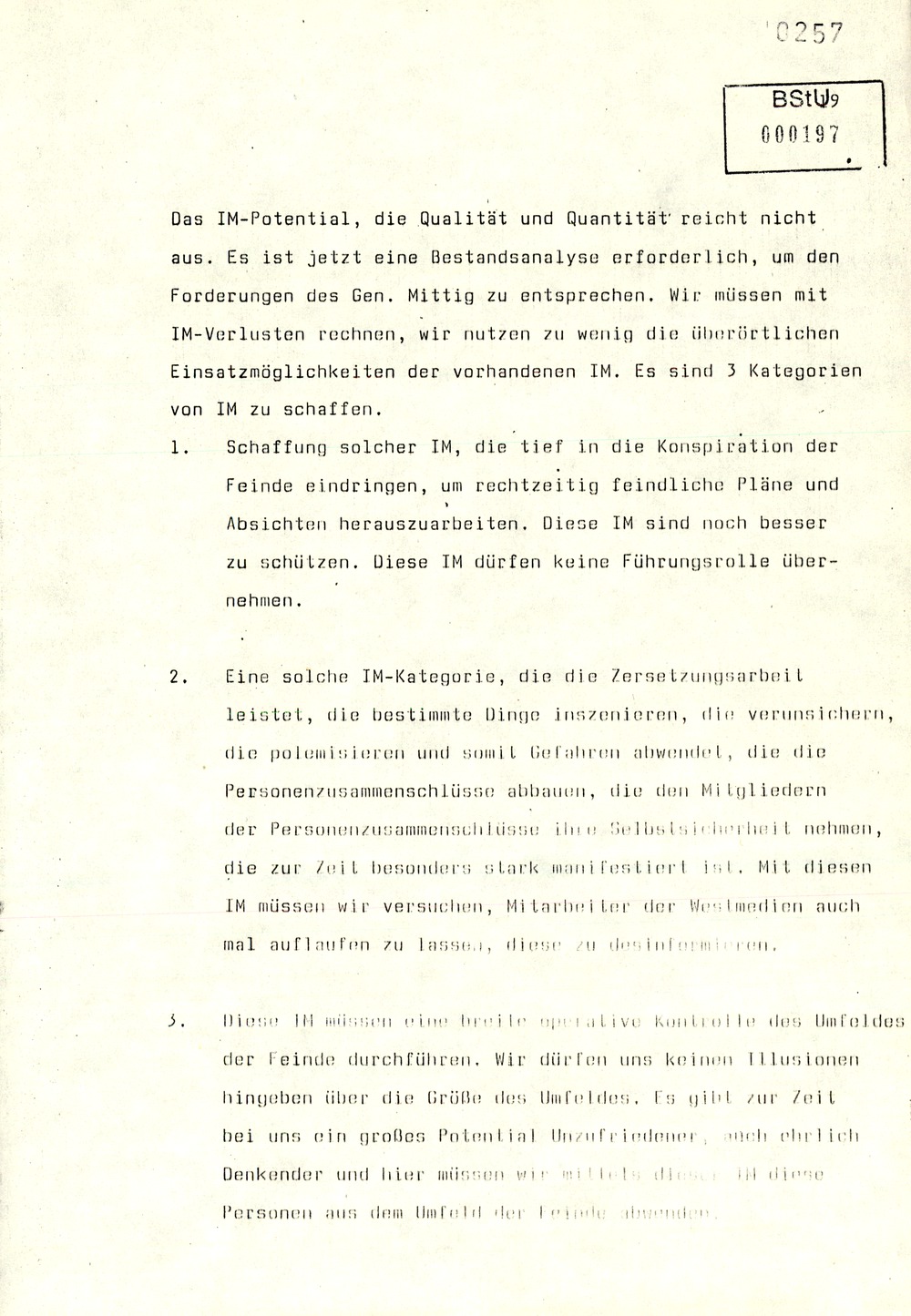 Gedächtnisprotokoll einer Dienstbesprechung vom stellvertretenden Minister Rudi Mittig zu Repression gegen oppositionelle Gruppen