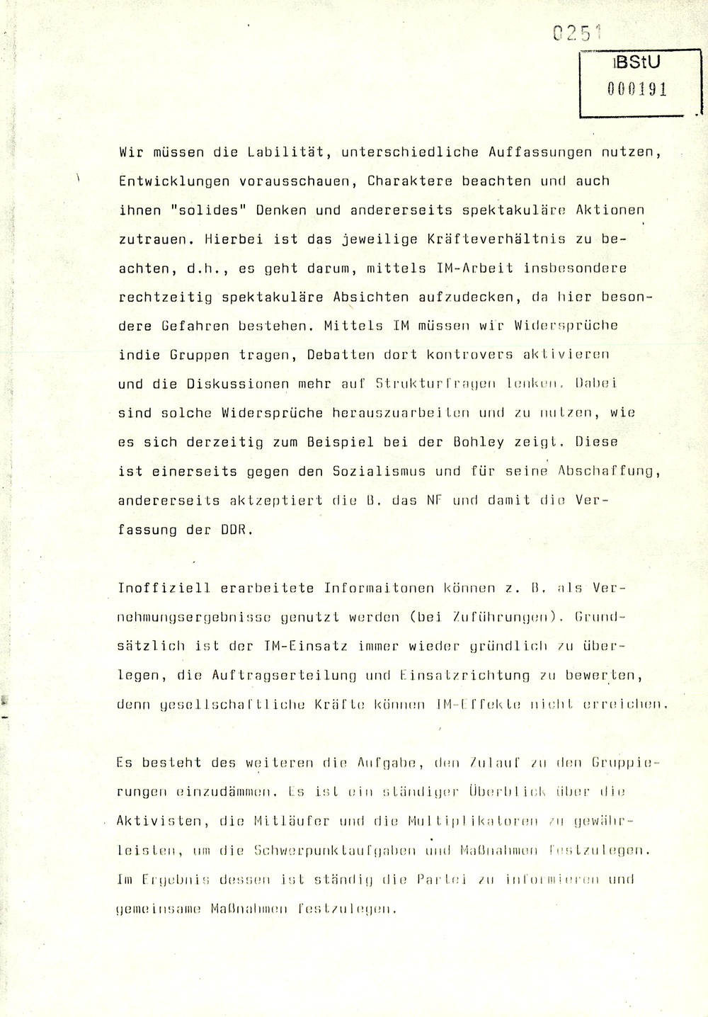 Gedächtnisprotokoll einer Dienstbesprechung vom stellvertretenden Minister Rudi Mittig zu Repression gegen oppositionelle Gruppen