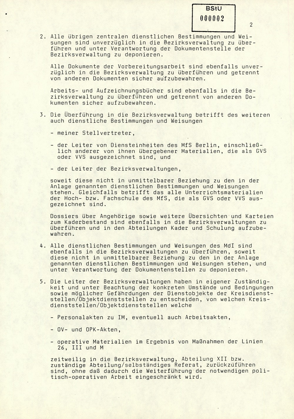 Weisung des Ministers zur Aktenreduzierung in den Kreis- und Objektdienststellen