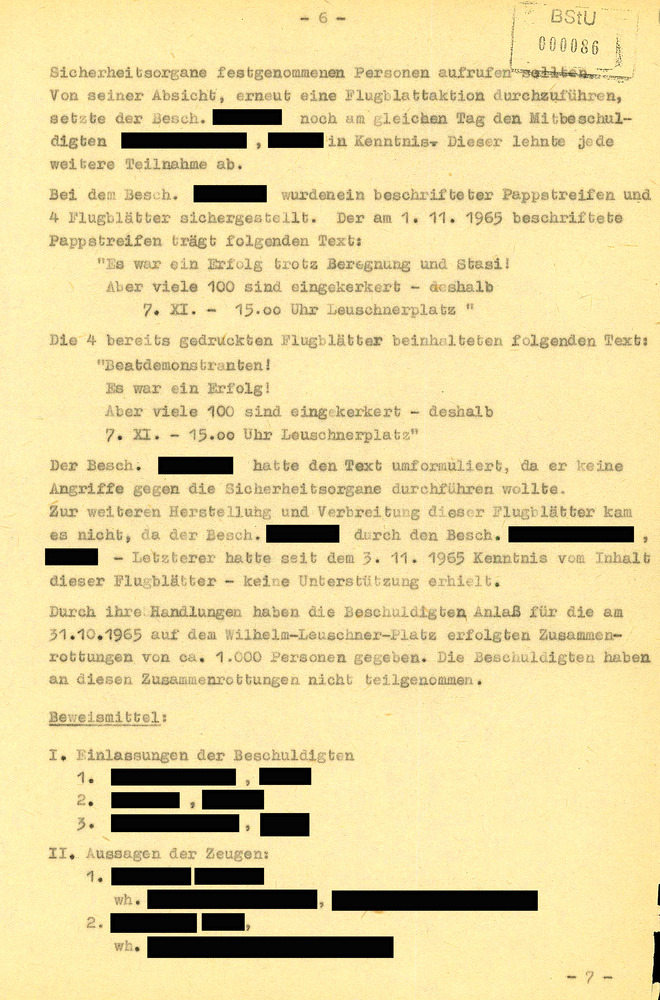 Anklage gegen die zwei Urheber der Flugblätter zur „Beat-Demo“