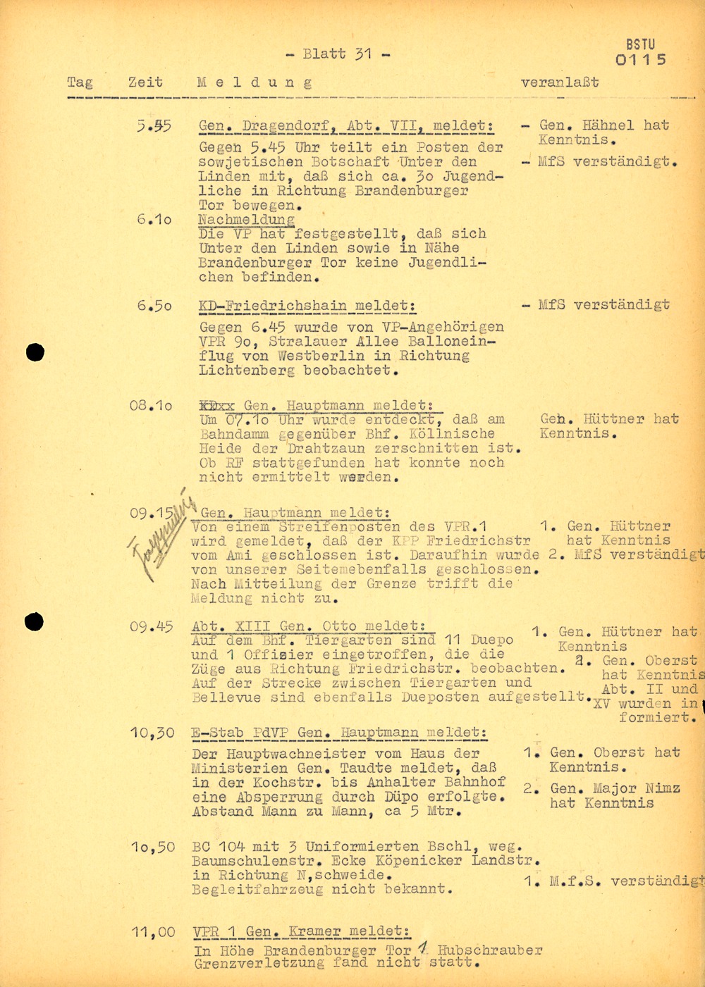 Ausschnitt aus einem Lagebericht von MfS und Volkspolizei