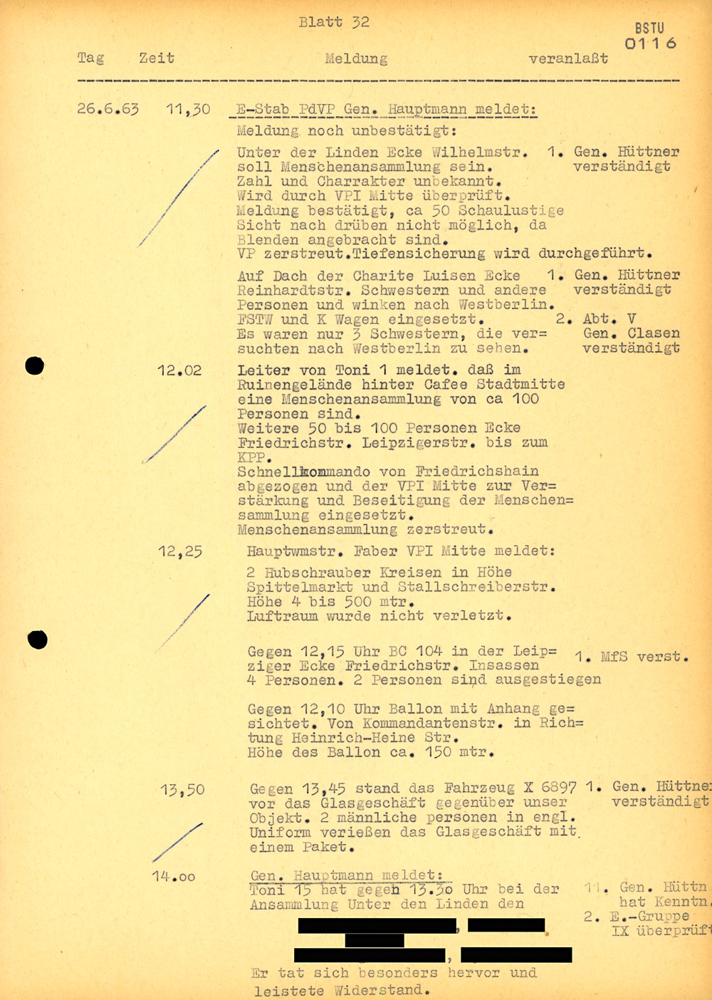 Ausschnitt aus einem Lagebericht von MfS und Volkspolizei